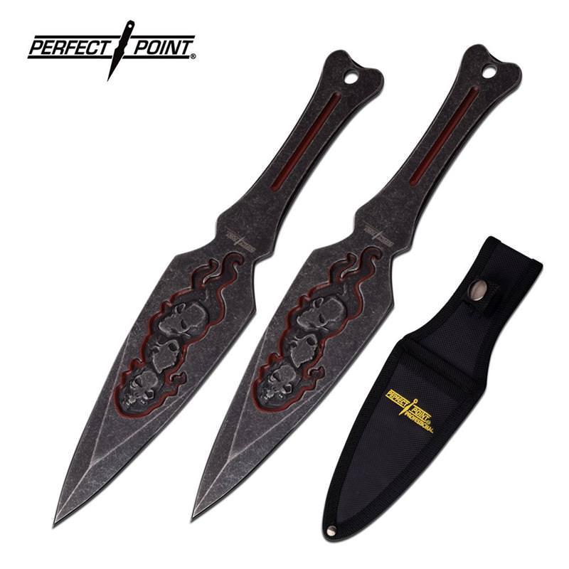 Professional 9" Black Red Skull Throwing Knife Knives 2 Pc Kunai Set - Tophatter's Army Products & Self Defense Collectible Weapons - Tophatter Daily Deals